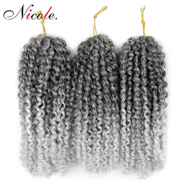 

nico hair 8inch 3pcs/set synthetic kinky curly wave twist braids hair ombre malibob crochet braiding hair for women, Black