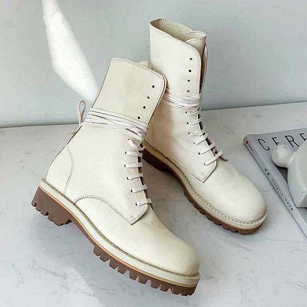 

boots women's new winter shoes elegant lace up genuine leather keep warm women neutral mid-calf boots botas mujer, Black