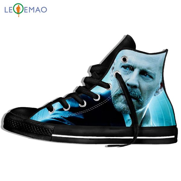 

custom logo image printing sneakers shoes men bruce willis plimsolls ble canvas canvas breathable zapatos de mujer outdoor, Black