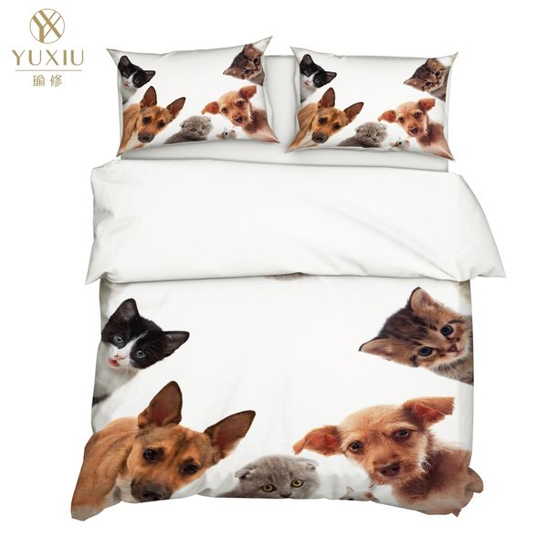 

yuxiu 3d bedding set animal cats dogs stars blue duvet covers 3pcs sets bed linen quilt cover king  full twin double size