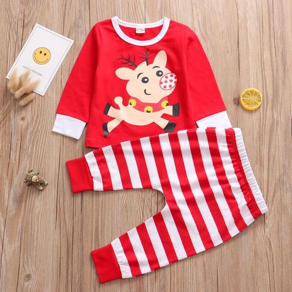 

new christmas day baby gir boy pajamas sets children cartoon print kids wear boutique red stripe pajamas set, White