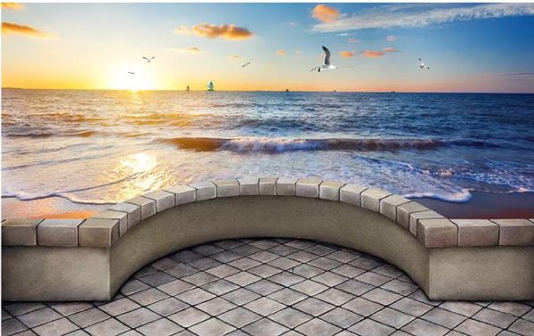 

modern wallpaper for living room sea landscape 3d background wall terrace background painting