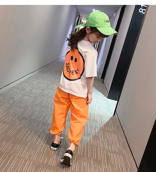 

summer new boys and girls cartoon short-sleeved shirt suit/smiley short sleeve two-piece big boy t-shirt set, White