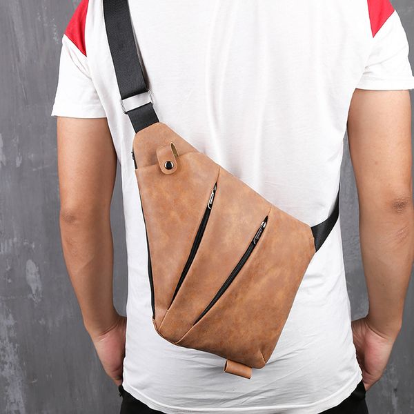 

2019 сумки для ремня личности урожай мужчины открытого pure color zipper посыльной кожа chest сумка сумка талии твердых вскользь горячие