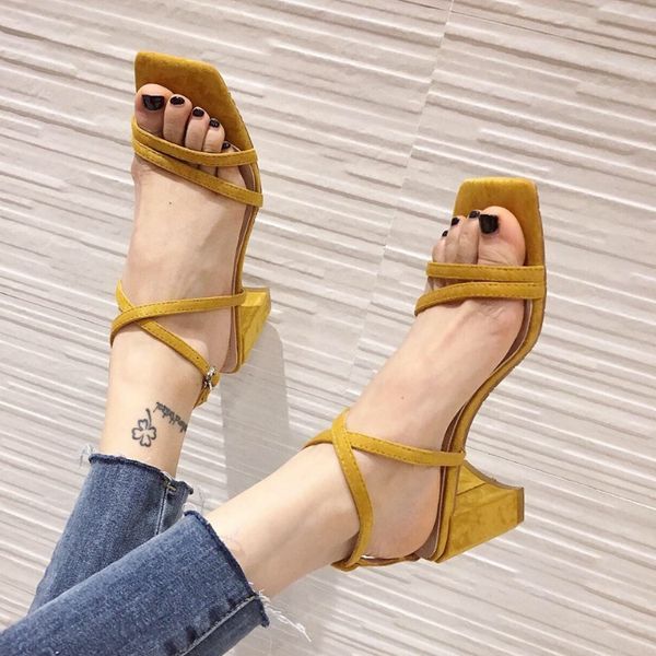 

fashion womens shoes 2020 block heels buckle strap sandals summer woman med suit female beige chunky ladies low high, Black