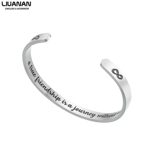 

stainless steel bangle bracelet jewelry gift for friend jewelry a true friendship is a journey without an end engraved quote, Black