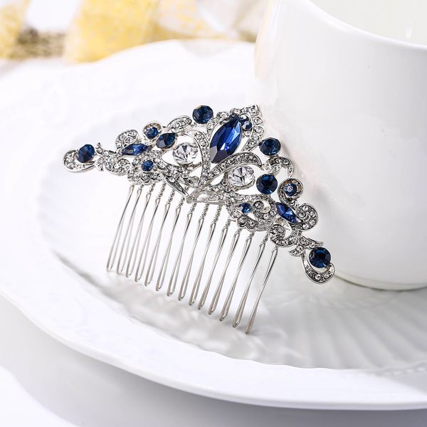 

tuliper teardrop flower bridal wedding hair jewelry for women crystal comb headpiece hair accessories party jewelry ornament, Golden;white