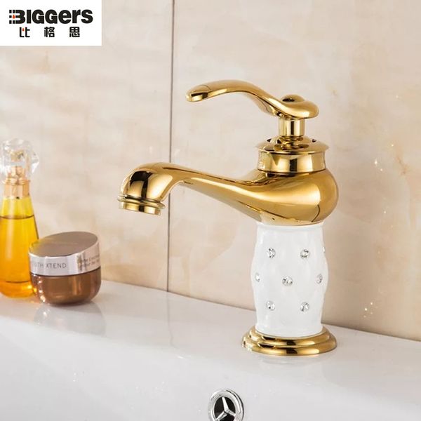 

biggers sanitary luxury gold plated rose gold color copper bathroom basin faucet single handle cold and water tap with pipes