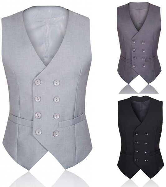 

custom made autumn men suit armor british style and korean version of black double-breasted body-shaping men suit waistcoat