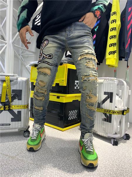 

2019 new luxury branddesignerbalmain men denim fashionholes trousers pants biker jeans rock revival jeanjeanssv4