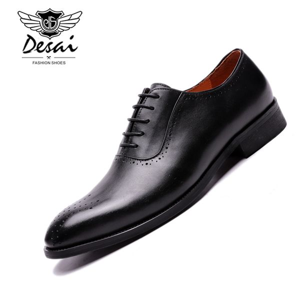 

desai british style handmade genuine leather formal suit dress shoes cow full grain leather brogue carved shoes men oxfords, Black