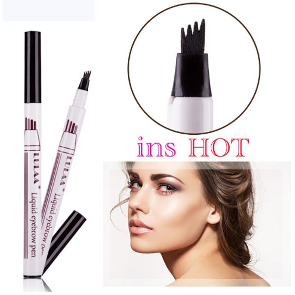 

New Eyebrow Pencil Waterproof Fork Tip Eyebrow Tattoo Pen 4 Head Fine Sketch Liquid Dye Tint Pen