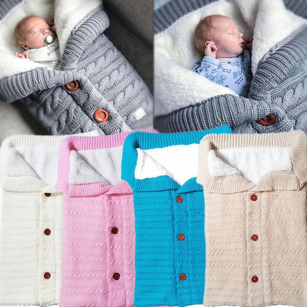 

newborn winter warm sleeping bags infant button knit swaddle wrap baby swaddling stroller wrap toddler blanket sleeping bags