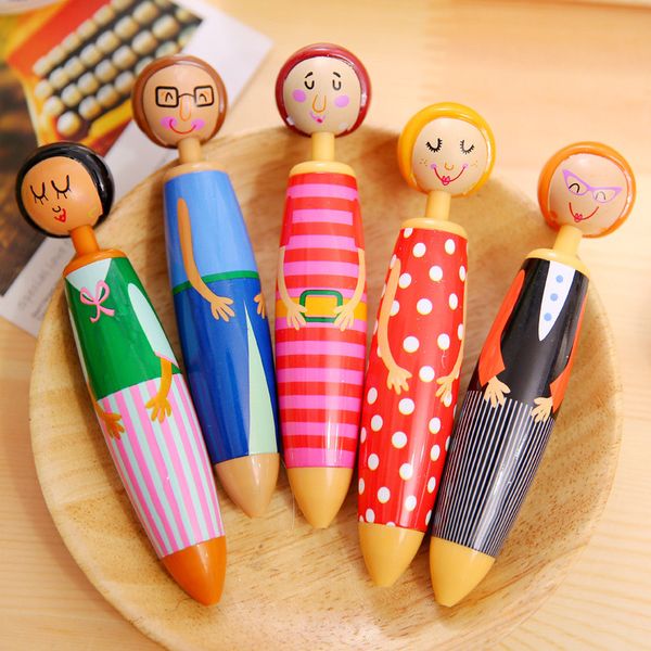 

10pcs kawaii doll puppet ballpoint pen wooden image novelty rollerball stationery school cute thing office cool goods stationary, Blue;orange