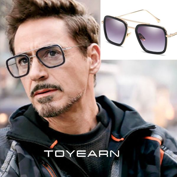 

brand design square sunglasses men women super star avengers infinity war tony stark iron man goggle sun glasses for male