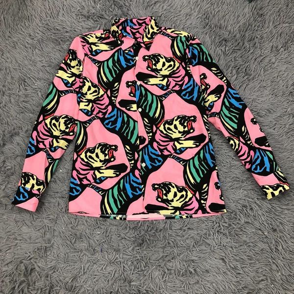 

2019 Fashion Luxury Designer Europe Italy Allover Tiger Print Blouse Mens Clothing Streetwear Women Clothes Long Sleeve Casual Shirt
