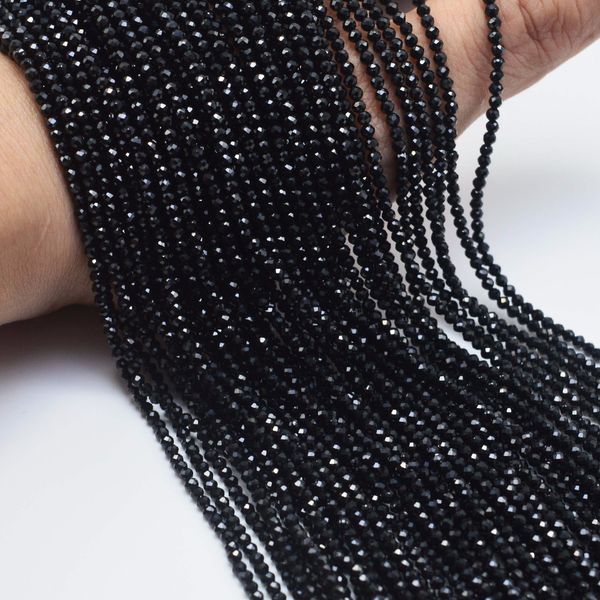 

round faceted natural black spinel stone beads for jewelry making 2mm 3mm loose spacer small stone beads diy bracelet 15''
