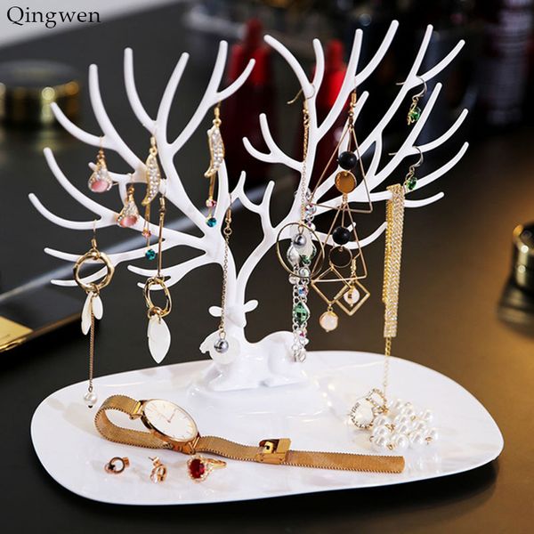 

antler earrings necklace ring pendant bracelet jewelry display rack tray tree storage jewelry display rack storage box, Pink;blue