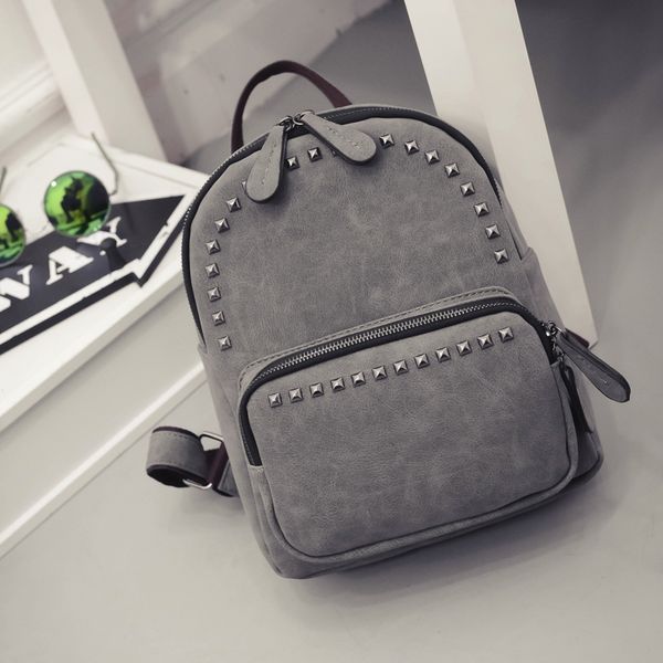 

2020 woman casual bag vintage rivet design small pu leather travel bags for teenage girls school mini bag pack preppy mochilas