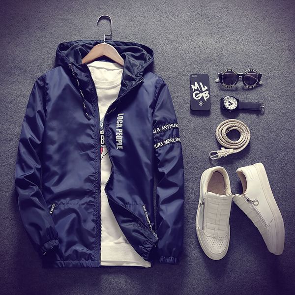 

men thin army green jacket with hooded slim fit 2019 spring autumn coat student windbreaker jacket 8 color plus size 5xl dg03, Black;brown