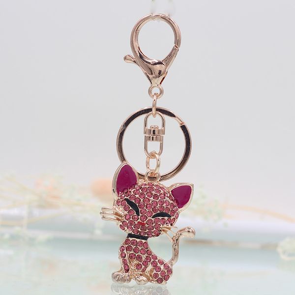 

vick dolly rose gold kitten fashion key chain multicolor crystal rhinestone car gift keychain women's satchel hanging jewelry, Silver