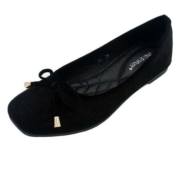 

2020 Elegant Bowtie Ballet Flats Shoes Woman Black Suede Leather Loafers Ladies Slip On Shoes Moccasins Soft Flat Woman