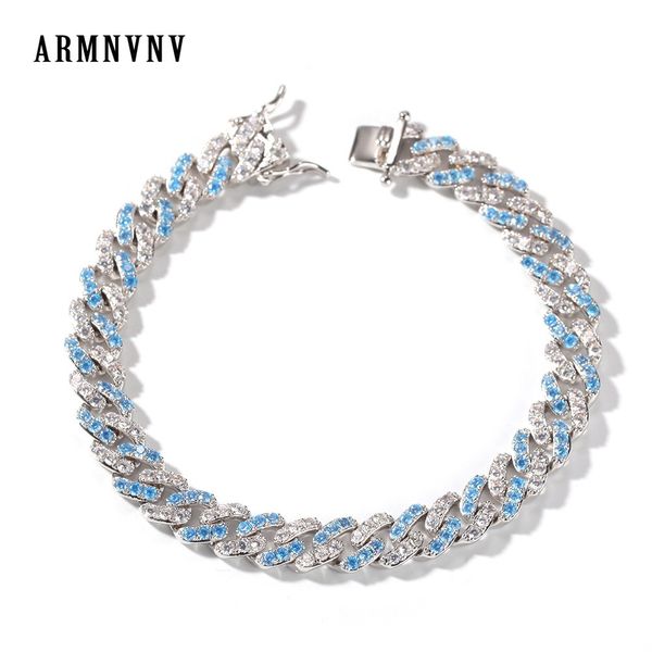 

armnvnv 8mm iced out cuban link bracelet blue and white zircon hip hop fashion punk chain bling bling charms jewelry, Black