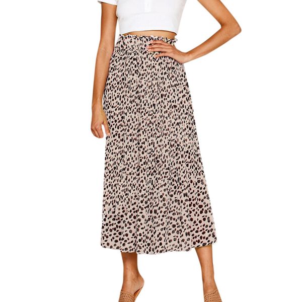 

fashion 2019 women skirt elastic waist leopard skirt vintage a-line loose long swing vocation party wear hot, Black