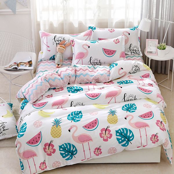 

4pcs/set fruits watermelon pineapple banana swan pattern bedding set bed linings duvet cover bed sheet pillowcases cover set