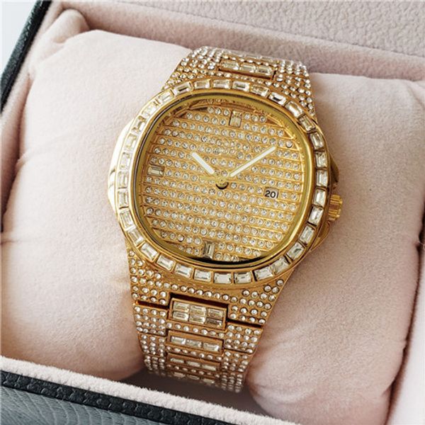 

2019 new brand diamond bracelet casual quartz watch men's stainless steel dress watch men's sale, Slivery;brown