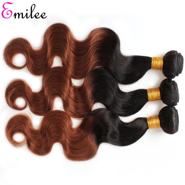

emilee two tone ombre hair bundles peruvian body wave 1b/30 hair weave brown ombre remy hair weave extensions, Black