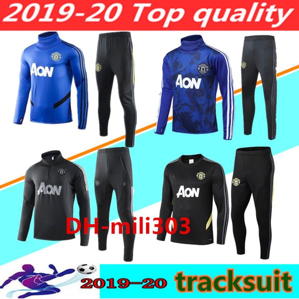 

2019 martial pogba tracksuit survetement united 19/20 rashford mata football jogging kit 2020 lingard utd soccer chandal training suit, Black