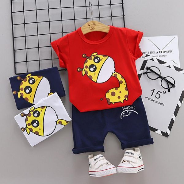 

лето baby boy одежда набор мультфильм жираф дети девушки футболка топы короткие джинсовые брюки 2 шт костюм хлопок повседневная детская одеж, White
