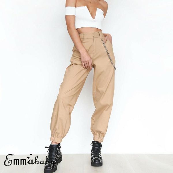 

горячие новые женские брюки cargo pants solid панк сыпучие длинные мягкие брюки с цепью дамы повседневный пант, Black;white