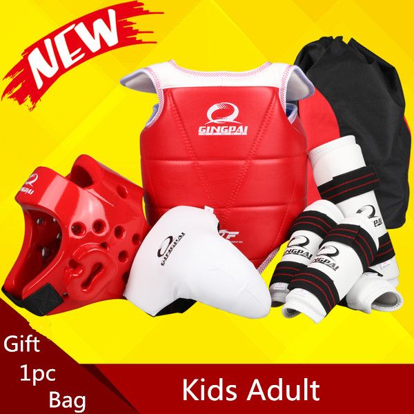 

children thickening taekwondo protector 5 piece headgear helmet full protective taekwondo guard bag