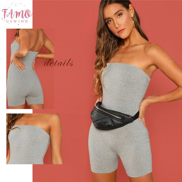 

fitted polyester slim solid tube romper sleeveless streetwear female jumpsuits 2019 summer women bodycon grey short playsuits, Black;white