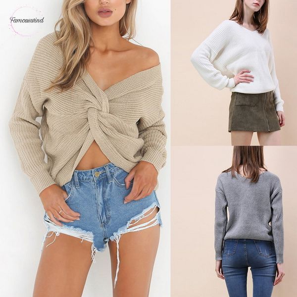 

v свитер sexy шея длинного рукав перемычка пуловер-стрит женщина twisted повседневной осени зима вязаный свитер мода, White;black