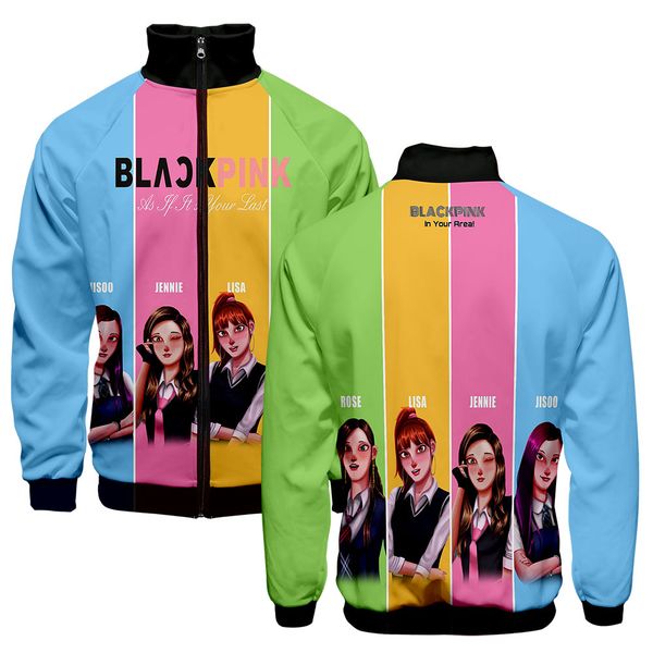 

blackpink new kill this love 3d zipper sweatshirt new leisure hip hop spring clothes stand collar sweatshirt, Black