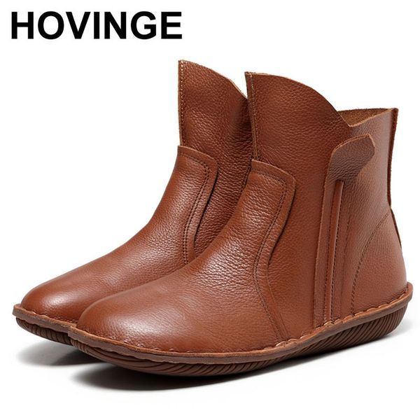 

hovinge 2018 new women genuine leather fashion boots fashion shoes zip design size 35-42 autumn winter style 5062, Black