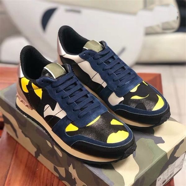 

star studded women and men brand shoes mesh real leather camouflage studded shoes combo stars rock runner metallic lace-up shoes rock, Black
