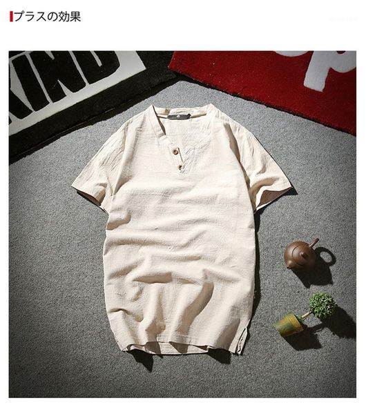 

two button t shirt summer designer short sleeve linen casual male t shirt mens solid color, White;black