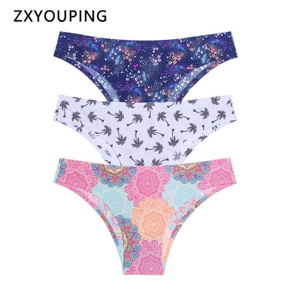

3шт / lot новых печатей трусов бесшовных женщины трусы sexy низкая взлет белье женский ultra thin с дышащими отверстиями panty белья, Black;pink