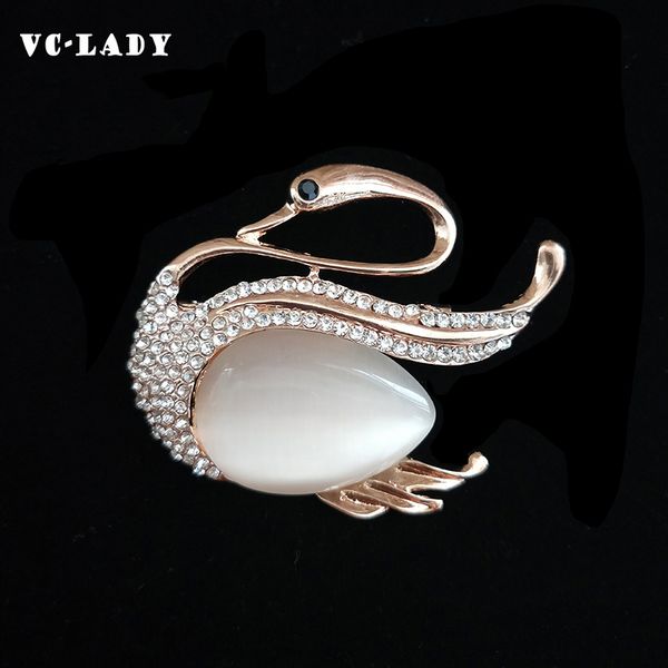 

vc-lady new rhinesto opal gold swan brooch pin dress decoration buckle pin jewelry brooches for women, Gray