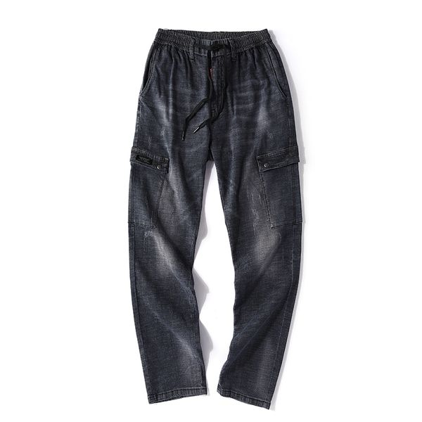 

men's xl washed straight multi pocket workwear jeans, Black