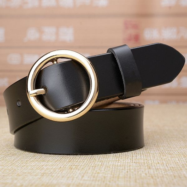 

women's round buckle genuine belts for fashionable cowhide female vintage leather belt brand designer strap c19010301, Black;brown