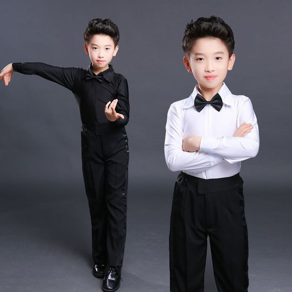 

nnew 2018 long sleeves white black latin shirts latin dance pants boys dance costume boy short sleeve shirts boys, Black;red