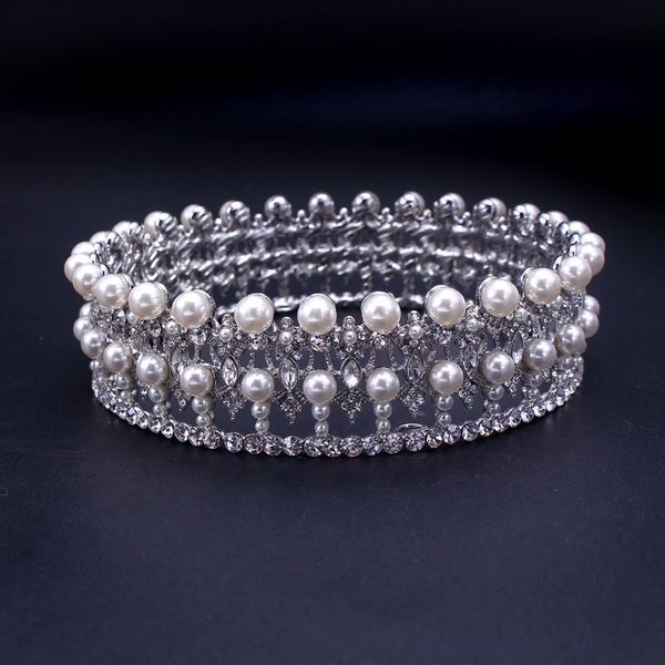 

mhs.sun vintage wedding hair accessories women crystal crown palace bridal pearls headwear 1pc/lot luxury tairas for girls gift, Golden;white