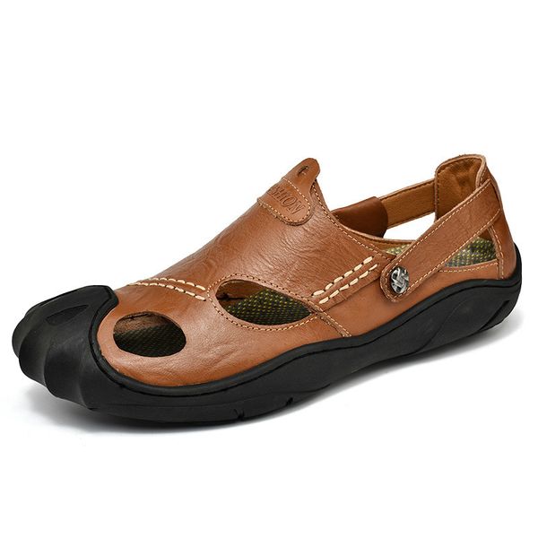

qwedf genuine leather men sandals fashion male summer breathable mens shoes beach sneakers sandles sy-77, Black