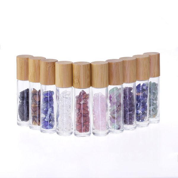 

10ml clear glass bottle roll on empty fragrance perfume essential oil bottles with jade ball roller bamboo cap f2656