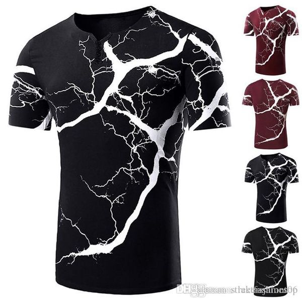 

mens designer casual tees 3d lghtning pattern slim fit short sleeve crew neck fashion t shirt, White;black